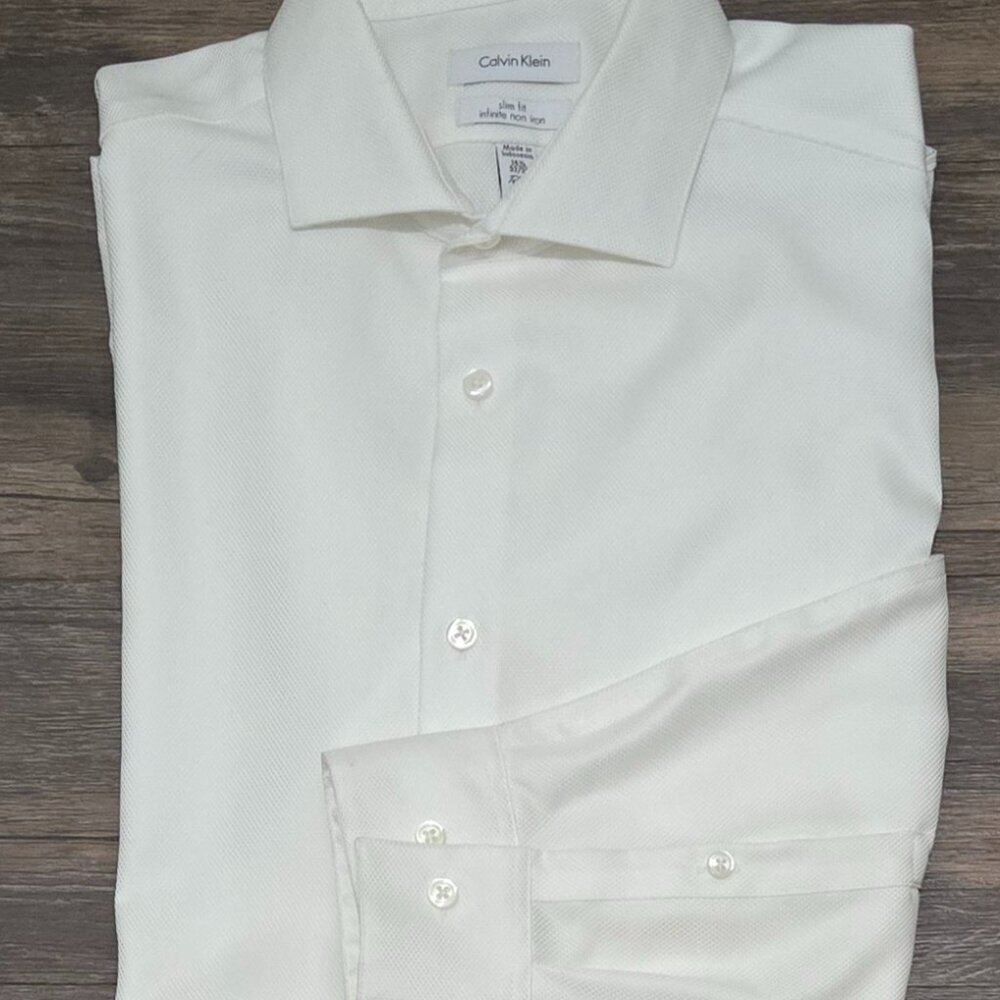 Calvin Klein Premium Cotton Non Iron Stretch Collar Weddings Office Dress Shirt